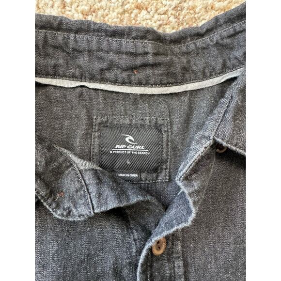 RIP CURL Button Down Long sleeve Shirt, Large, Cotton Blend, Black/Gray denim - Picture 3 of 8